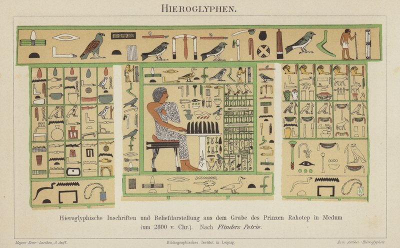 Ókori egyiptomi hieroglifák (színes litho) alkotó: German School