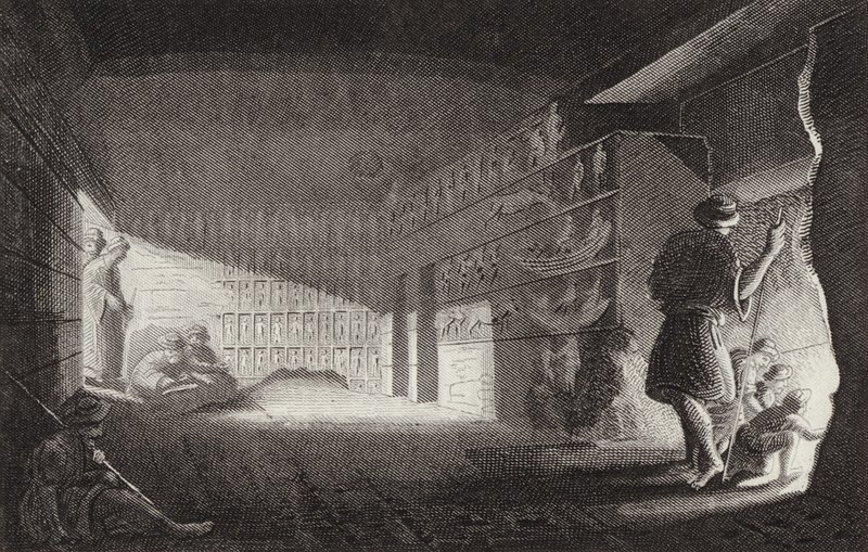 Ókori egyiptomi sziklakápolna, Gebel el-Silsila. Illusztráció a Bilder-Atlashoz (metszet) alkotó: German School
