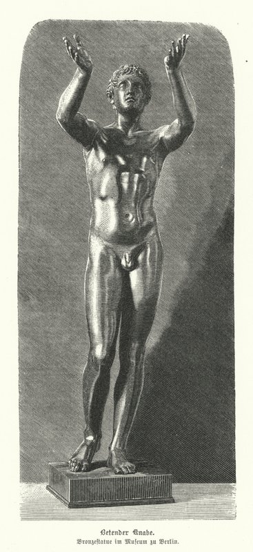 Imádkozó fiú ókori görög bronzszobra (metszet) alkotó: German School
