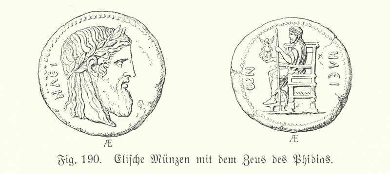 Ókori görög érmék Elisből, Phidias Zeusz képével (metszet) alkotó: German School