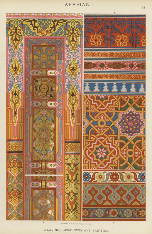 arab, szövés, hímzés és festészet (színes litho) alkotó: German School