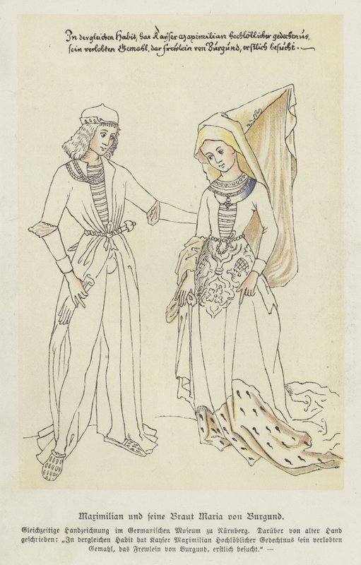 Maximilian osztrák főherceg és menyasszonya, Burgundi Mária (színes litó) alkotó: German School