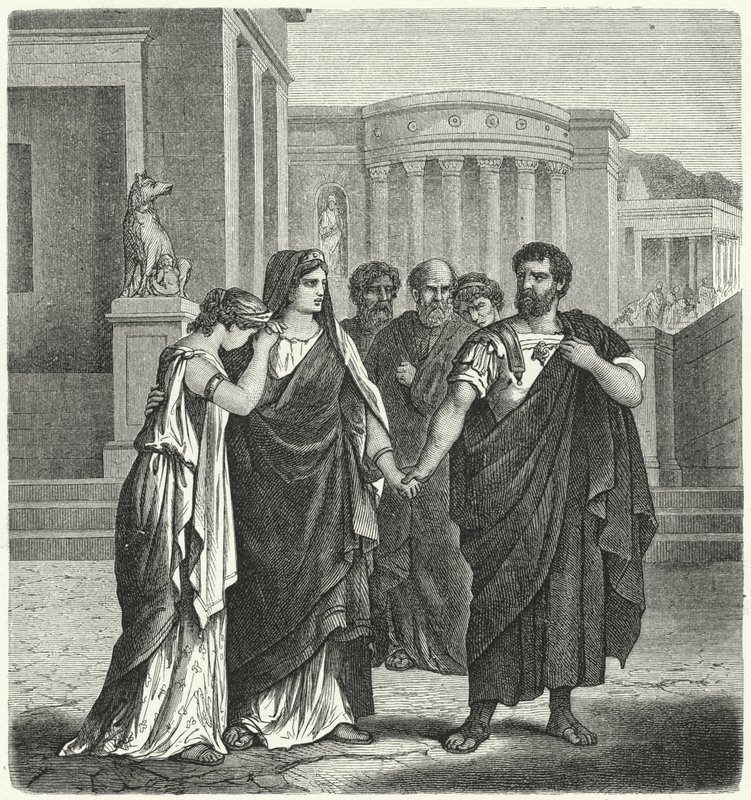 Atilius Regulus arra készül, hogy elhagyja Rómát, hogy visszatérjen a karthágói fogságba (metszet) alkotó: German School