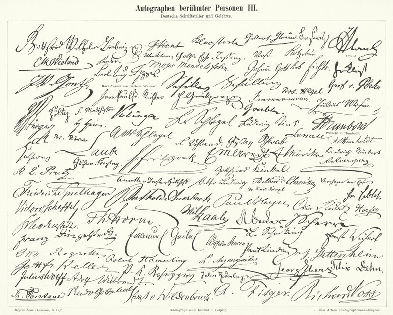Híres személyek autogramja: német írók és tudósok (metszet) alkotó: German School