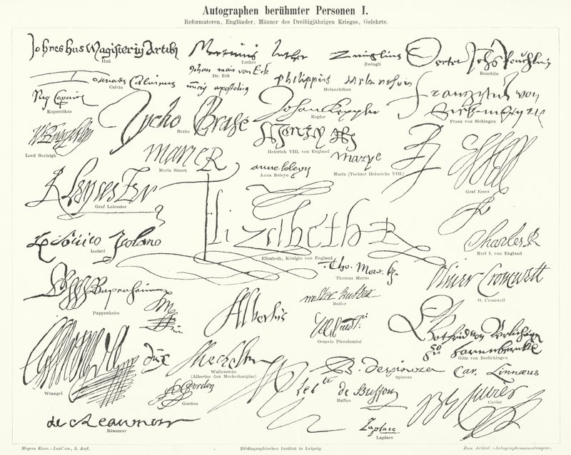 Híres emberek autogramjai: a protestáns reformáció, Nagy-Britannia, a harmincéves háború prominens alakjai és tudósok (metszet) alkotó: German School