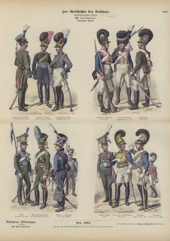 Bajor katonai egyenruha, 19. század eleje (színes metszet) alkotó: German School