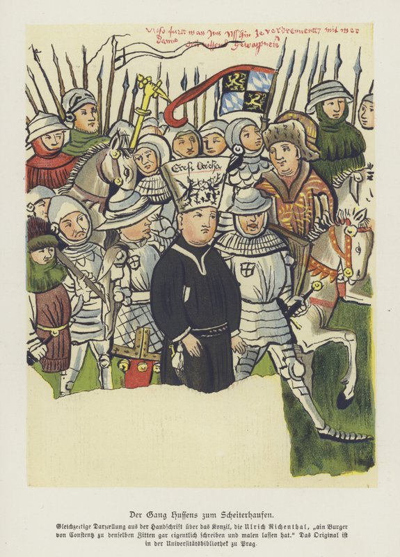 Jan Hus cseh keresztény reformátort kivégezték, Konstanz, 1415. július 6. (színes litó) alkotó: German School