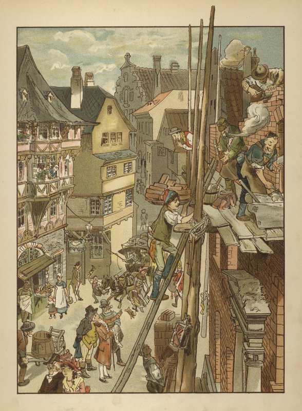 Építők dolgoznak egy házon (színes litó) alkotó: German School