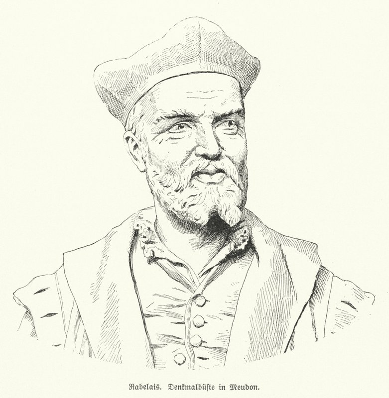Francois Rabelais francia író mellszobra a franciaországi Meudonban (litho) alkotó: German School