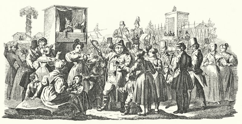 Karnevál Cannstatt Stuttgart kerületében, 1835 ősz (metszet) alkotó: German School