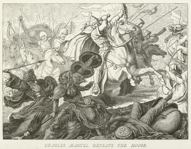 Charles Martel legyőzi a mórokat alkotó: German School