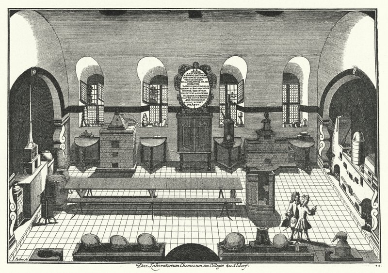 Kémiai laboratórium az Altdorfi Egyetemen (metszet) alkotó: German School