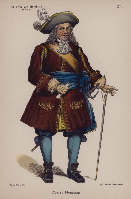Hennings ezredes, a Der Prinz von Homburgból (Homburg hercege), Heinrich von Kleist (színes litó) alkotó: German School