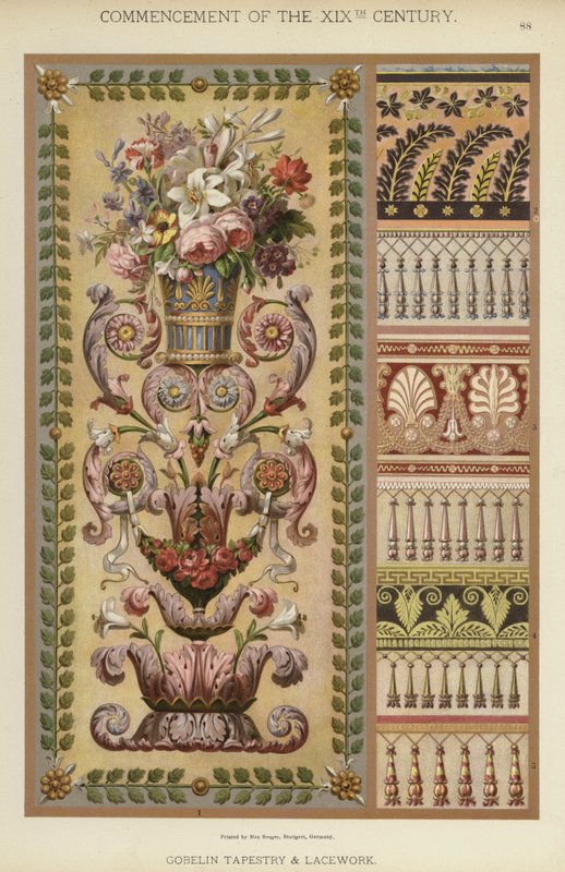 A XIX. század kezdete, gobelin kárpit és csipkeverés (színes litó) alkotó: German School