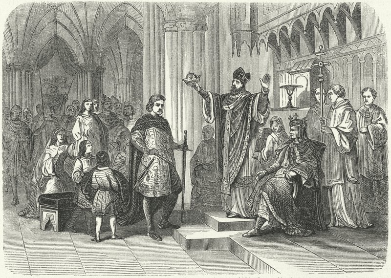 Henrik ifjú király koronázása Roger, York érseke által alkotó: German School