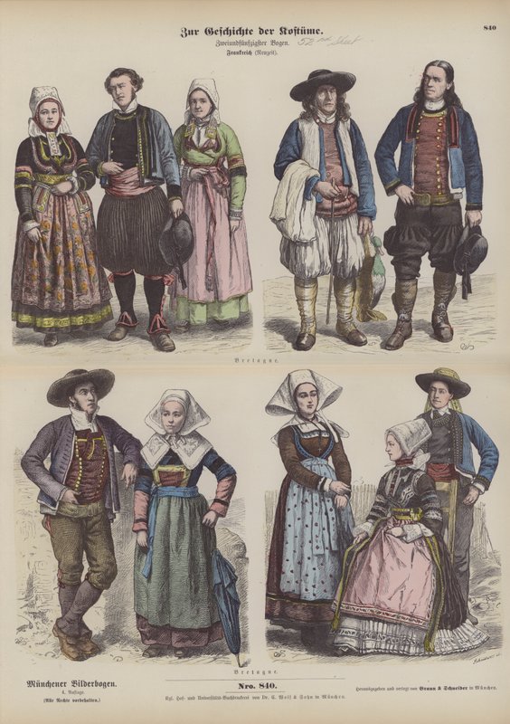Bretagne jelmezei, 19. század vége (színes metszet) alkotó: German School