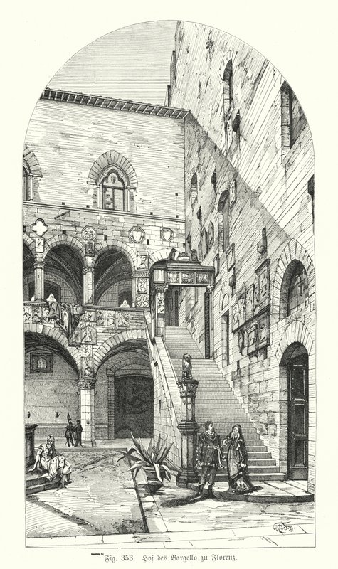 A Bargello udvara, Firenze, Olaszország (metszet) alkotó: German School