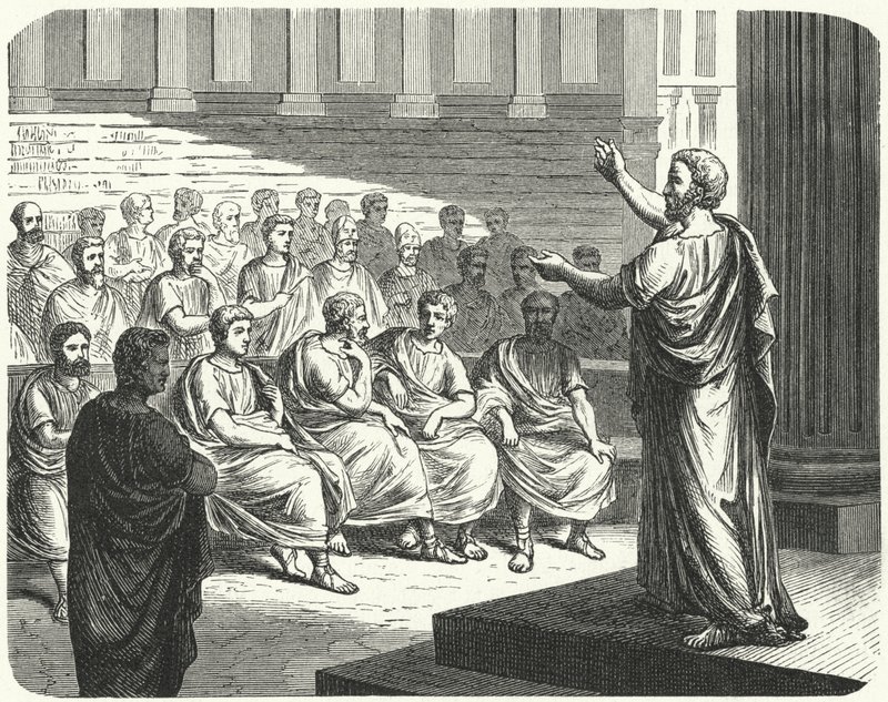 Démoszthenész II. Macedón Fülöp ellen beszél alkotó: German School