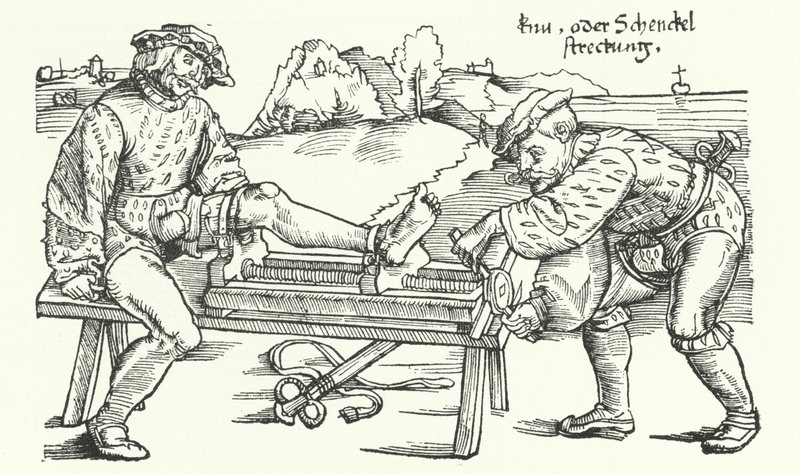 Készülék a sérült láb kiegyenesítésére (gravírozás) alkotó: German School