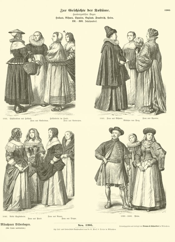 holland, cseh, spanyol, angol, francia és lengyel, jelmezek, 16-17. század alkotó: German School