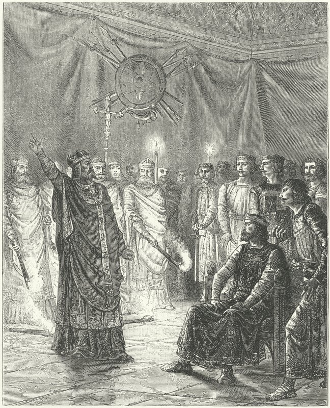 Edmund Rich, Canterbury érseke kiközösítéssel fenyegeti III. Henriket alkotó: German School