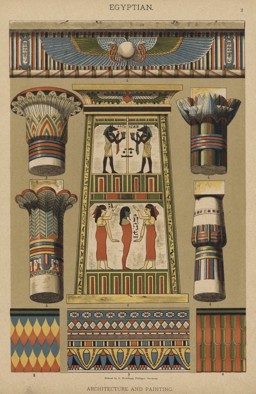 egyiptomi, építészet és festészet (színes litó) alkotó: German School