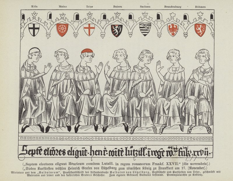 VII. Luxemburgi Henrik Szent-római császárrá választása, Frankfurt, 1308. november 27. (színes litó) alkotó: German School