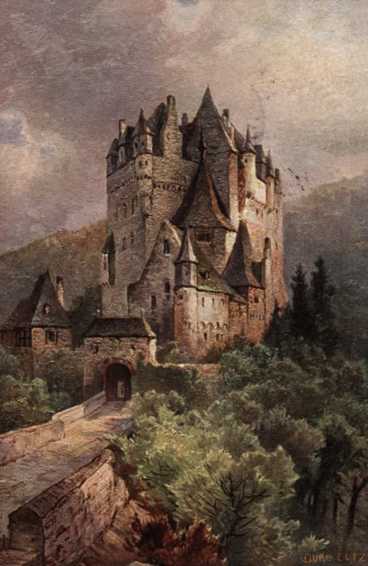 Eltz vár, Moselle-völgy, Németország (színes litográfia) alkotó: German School