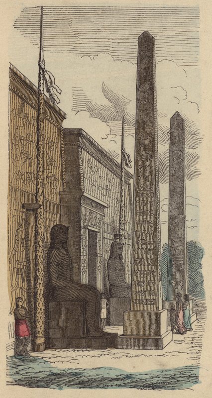 Egy ókori egyiptomi palotatemplom bejárata (színes metszet) alkotó: German School