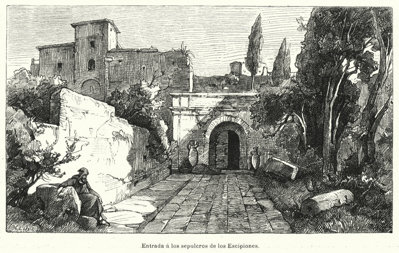Bejárat a Scipiók sírjához, Róma (litho) alkotó: German School