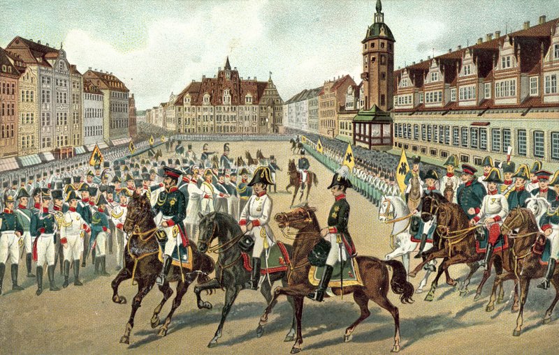 A három szövetséges uralkodó belépése Lipcsébe alkotó: German School