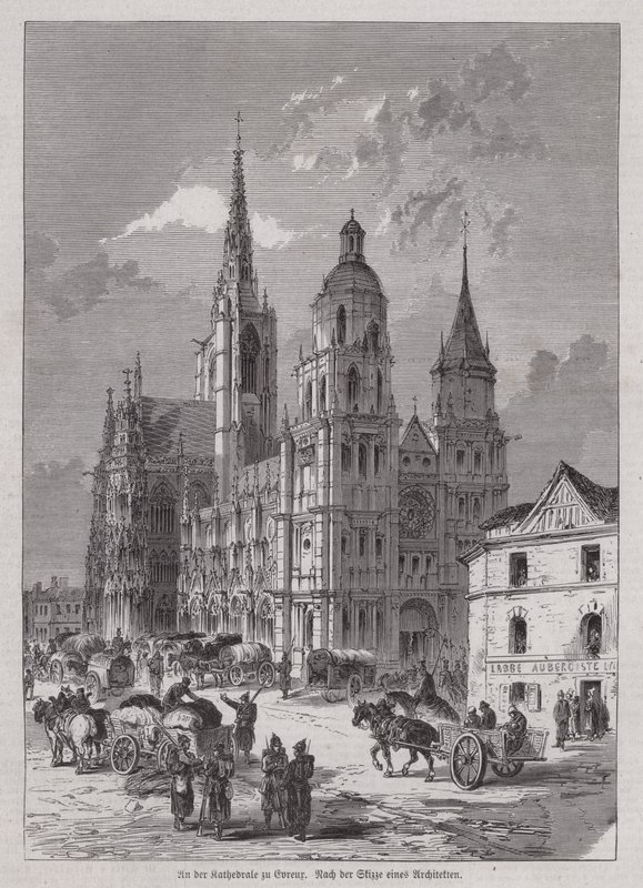 Evreux-i katedrális, Normandia, Franciaország (metszet) alkotó: German School
