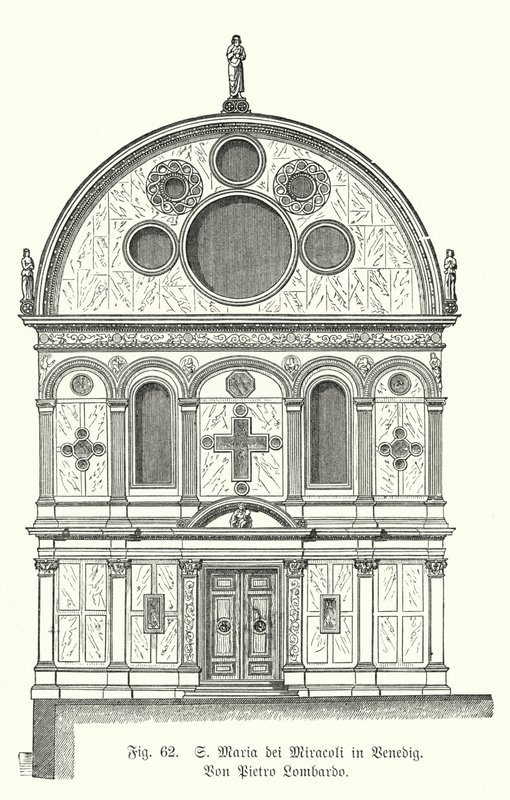 A Santa Maria dei Miracoli templom homlokzata, Pietro Lombardo tervezte, Velence, Olaszország (metszet) alkotó: German School