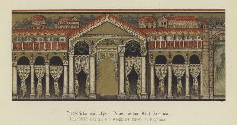 Nagy Theoderik, az osztrogótok királyának egykori palotája Ravennában, Olaszországban (színes litó) alkotó: German School