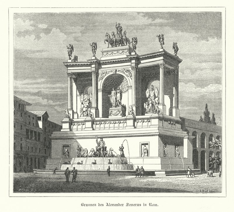 Alexander Perselus szökőkútja, ókori Róma (metszet) alkotó: German School