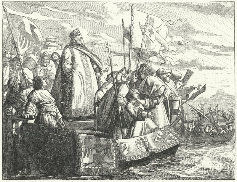 Frederick Barbarossa és serege átkelt a Boszporuszon a harmadik keresztes hadjáraton alkotó: German School