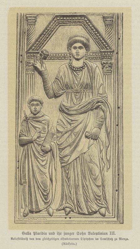Galla Placidia, I. Theodisius római császár lánya és fia, III. Valentinianus (metszet) alkotó: German School