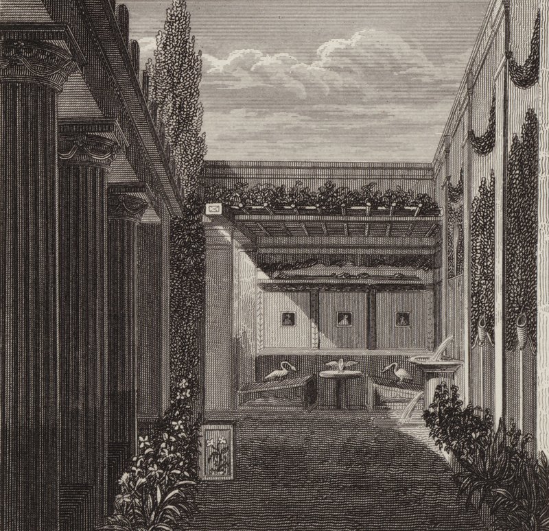Egy római ház kertje. Illusztráció a Bilder-Atlashoz (metszet) alkotó: German School