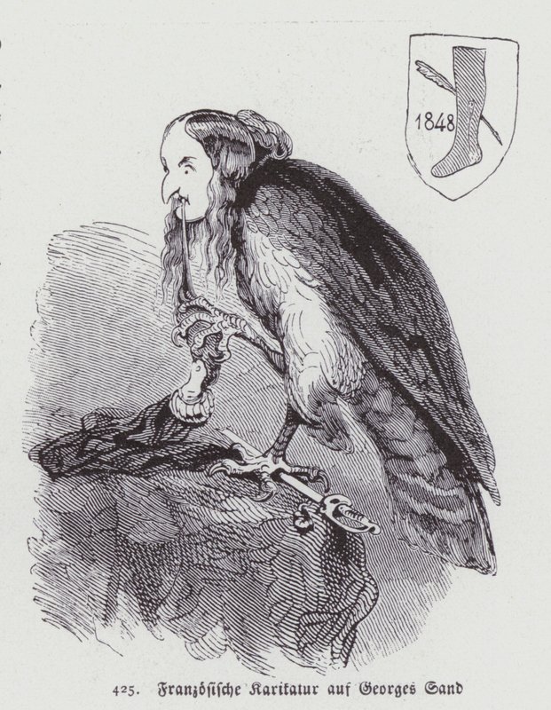 George Sand 19. századi francia női regényíró német karikatúrája (litho) alkotó: German School
