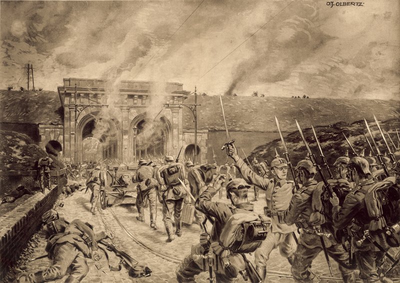 A német csapatok megtámadják a Porte du Douai-t Lille-ben 1914. október 12-én alkotó: German School