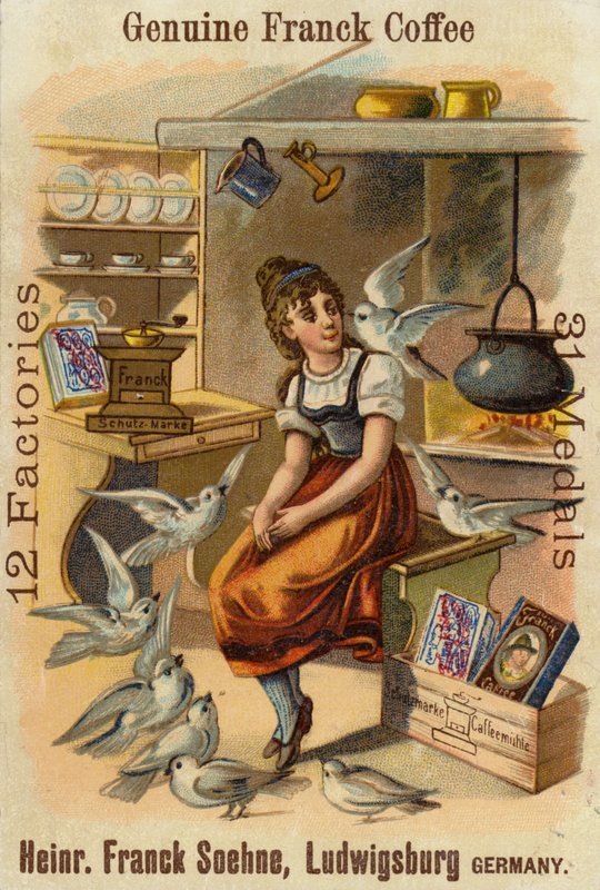 Lány galambokkal, valódi Franck kávét hirdet alkotó: German School