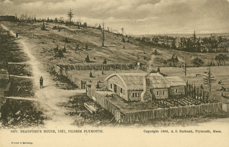 William Bradford kormányzó háza, Plymouth Colony (litho) alkotó: German School