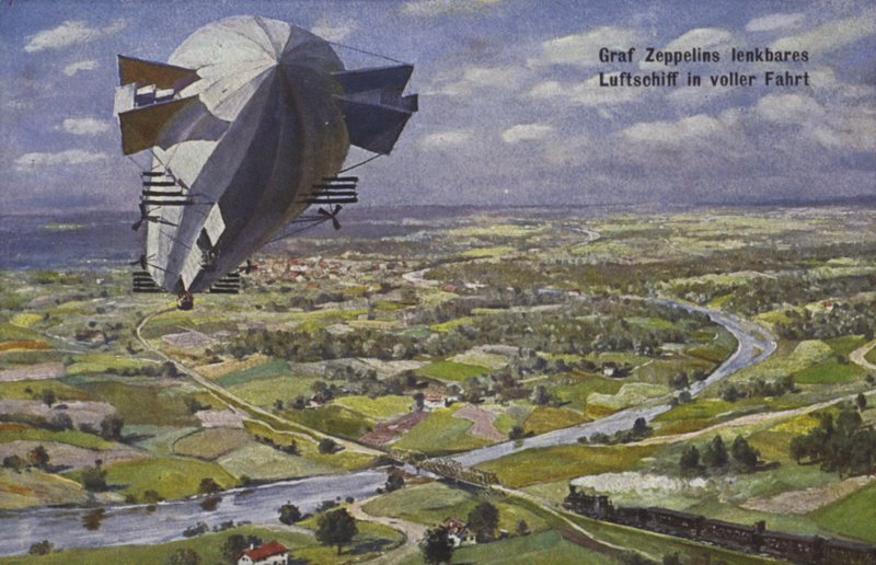 Graf Ferdinand von Zeppelin léghajója repülés közben alkotó: German School