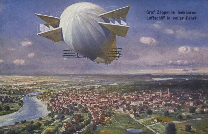 Graf Ferdinand von Zeppelin léghajója repülés közben alkotó: German School