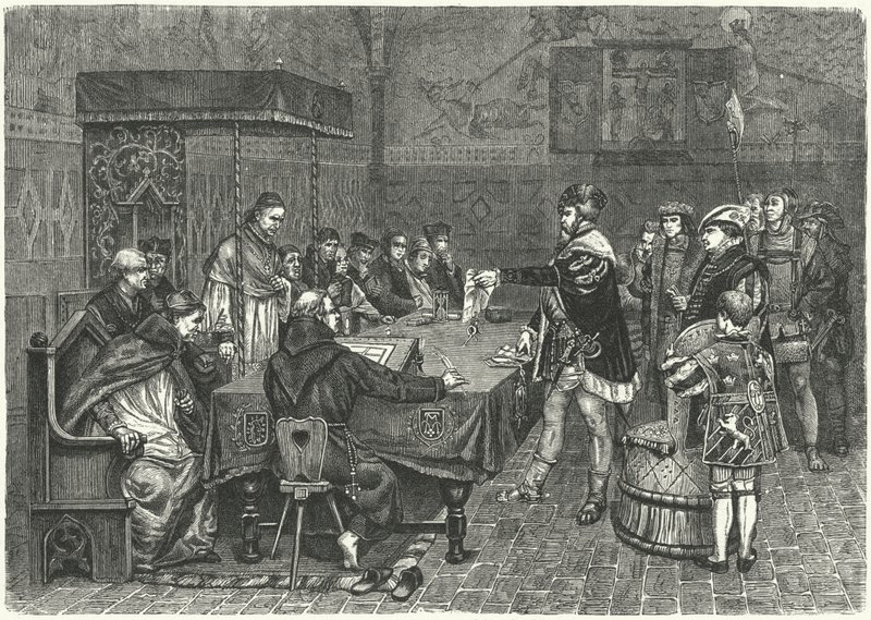 I. Vasa Gusztáv, Svédország királya szembeszáll Sunnanvader Péterrel, Vasteras püspökével alkotó: German School