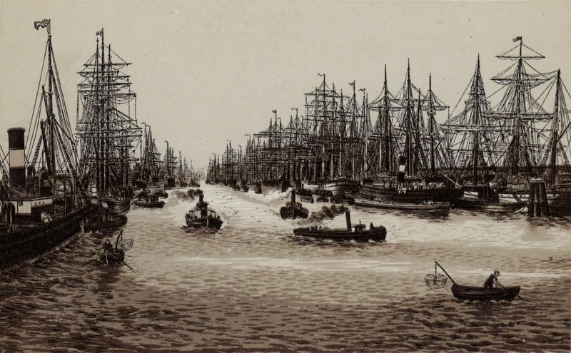 Hamburg: Hafen, A kikötő (litho) alkotó: German School