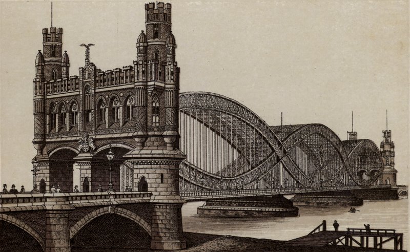 Hamburg: Neue Elbbrücke, Új híd az Elbán (litho) alkotó: German School