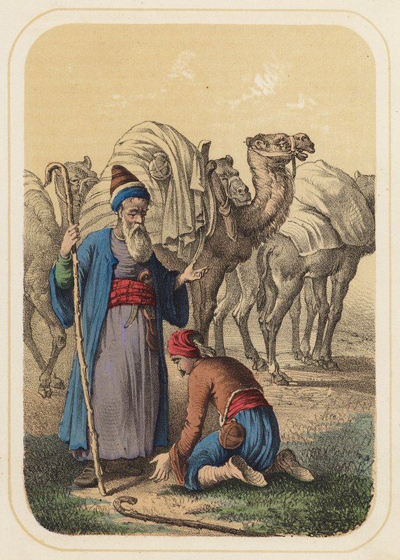 Harun al Rashid és Abdallah az Ezeregy éjszaka jelenetében (színes litó) alkotó: German School