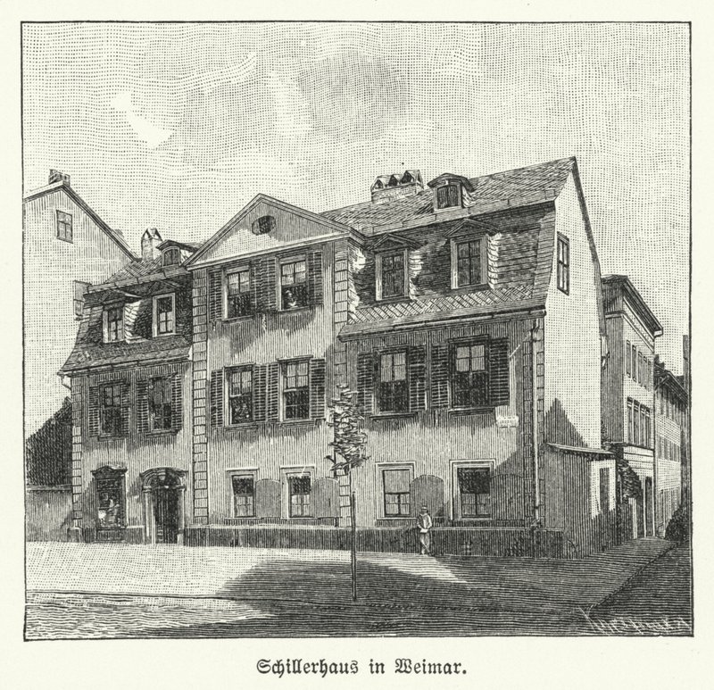 Friedrich Schiller költő, drámaíró és filozófus háza, Weimar, Németország (litho) alkotó: German School