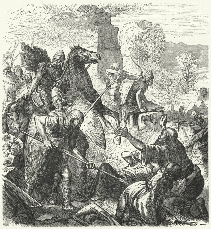 Magyar hódítók Olaszországban, 10. század eleje (metszet) alkotó: German School